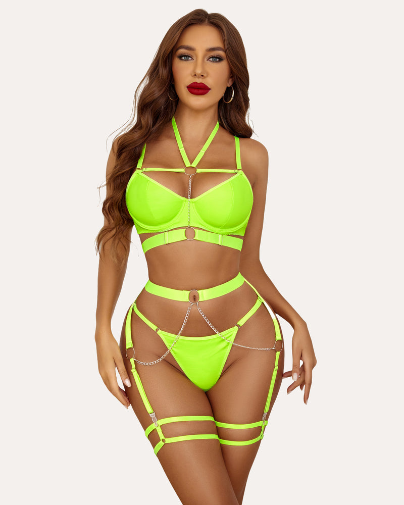 5 Stück Leder Push Up BH mit Kette