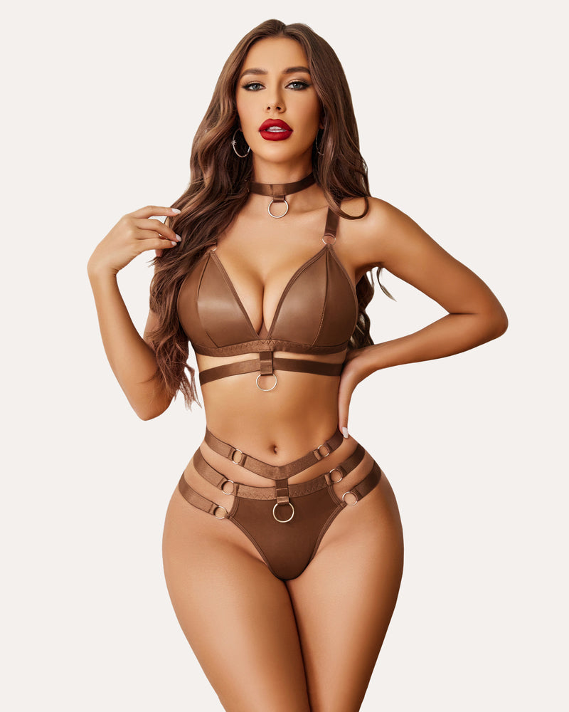 O-Ring Linked Cut Out BH und Panty Set