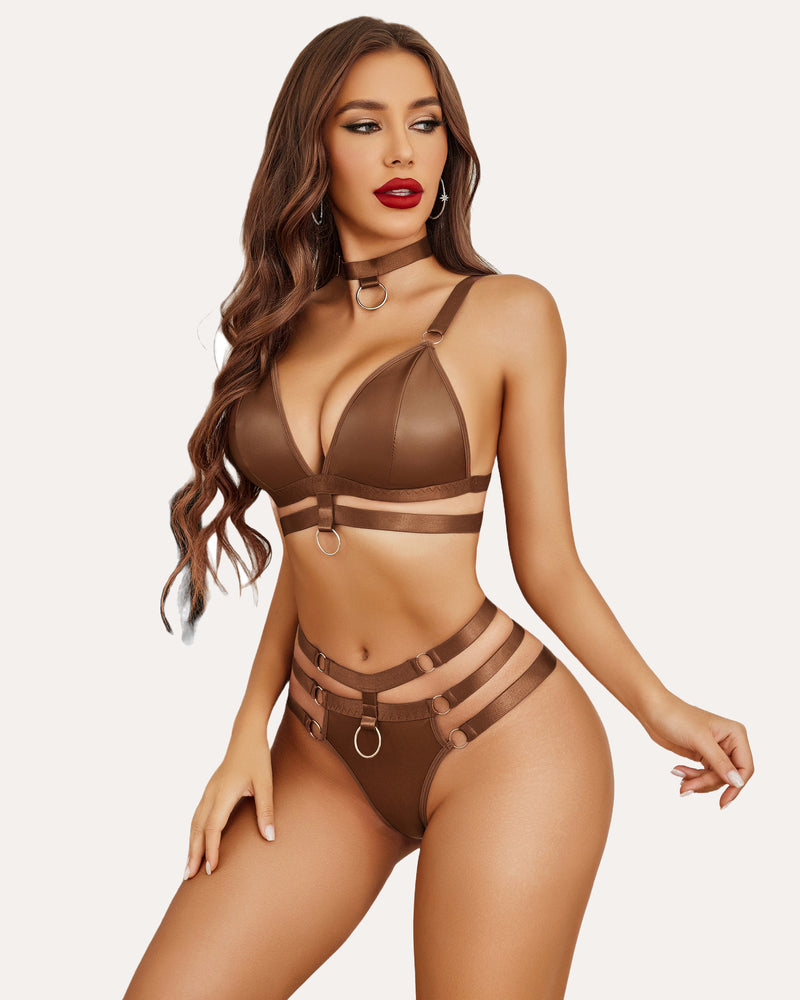 O-Ring Linked Cut Out BH und Panty Set
