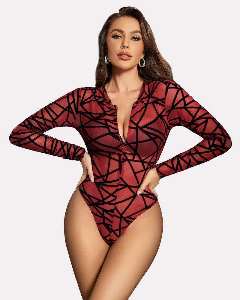Leoparden-Bodysuit mit durchsichtigem Reißverschluss