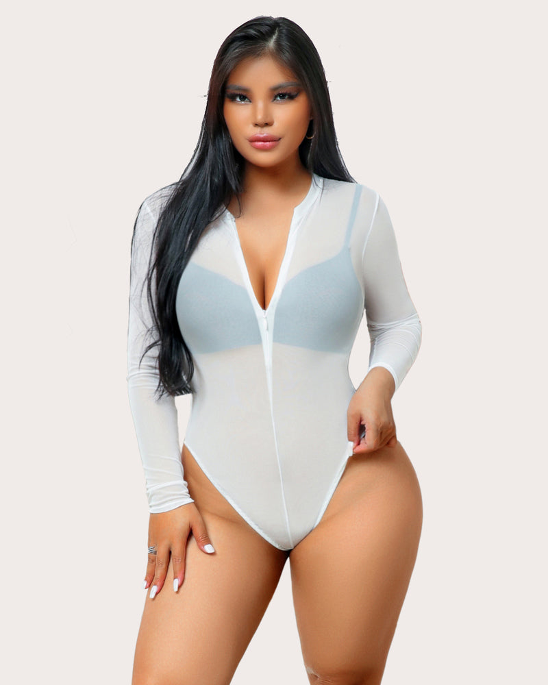 Leoparden-Bodysuit mit durchsichtigem Reißverschluss