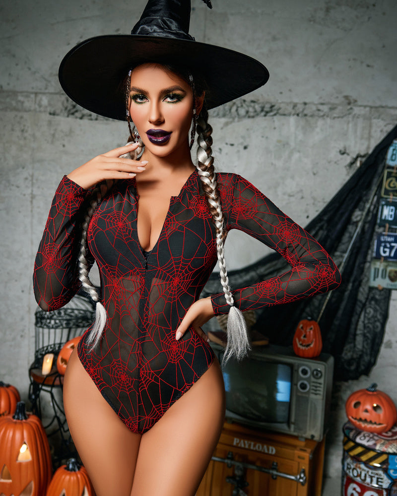 Leoparden-Bodysuit mit durchsichtigem Reißverschluss
