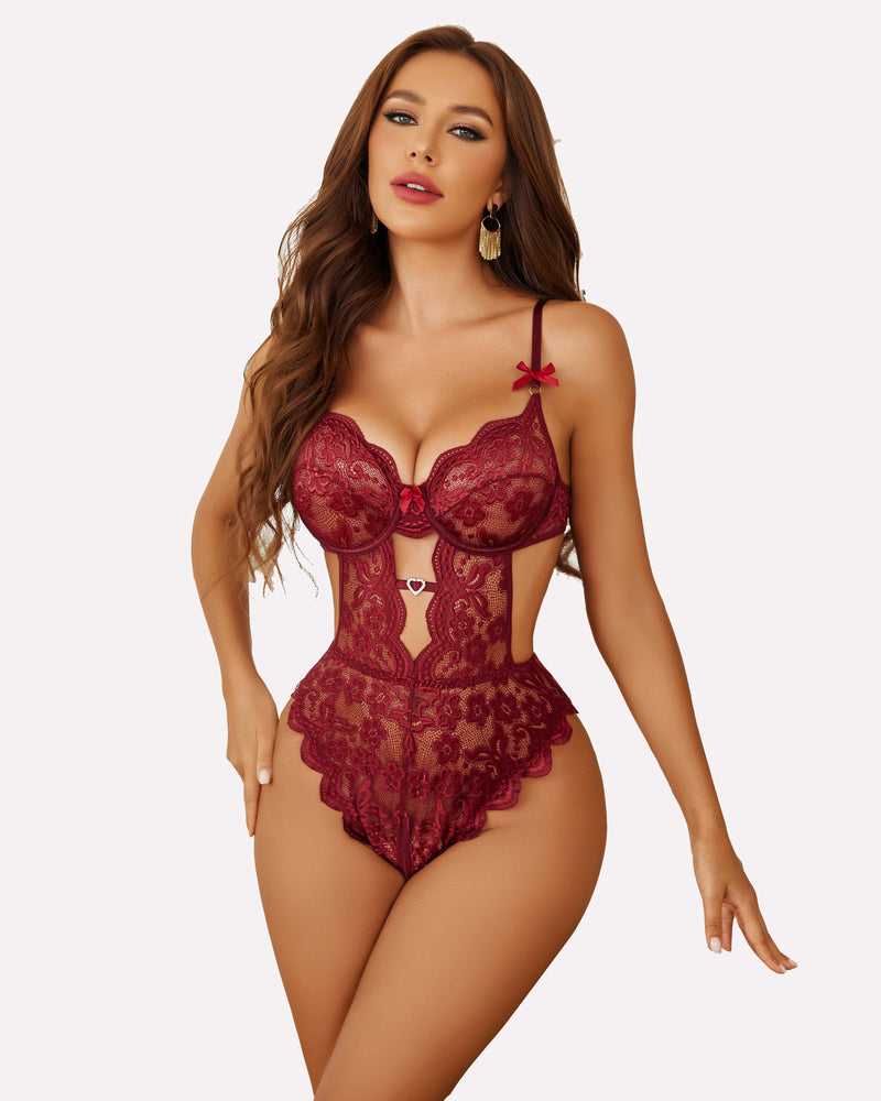 Spitzen-Bodysuit mit Netz-Minirock