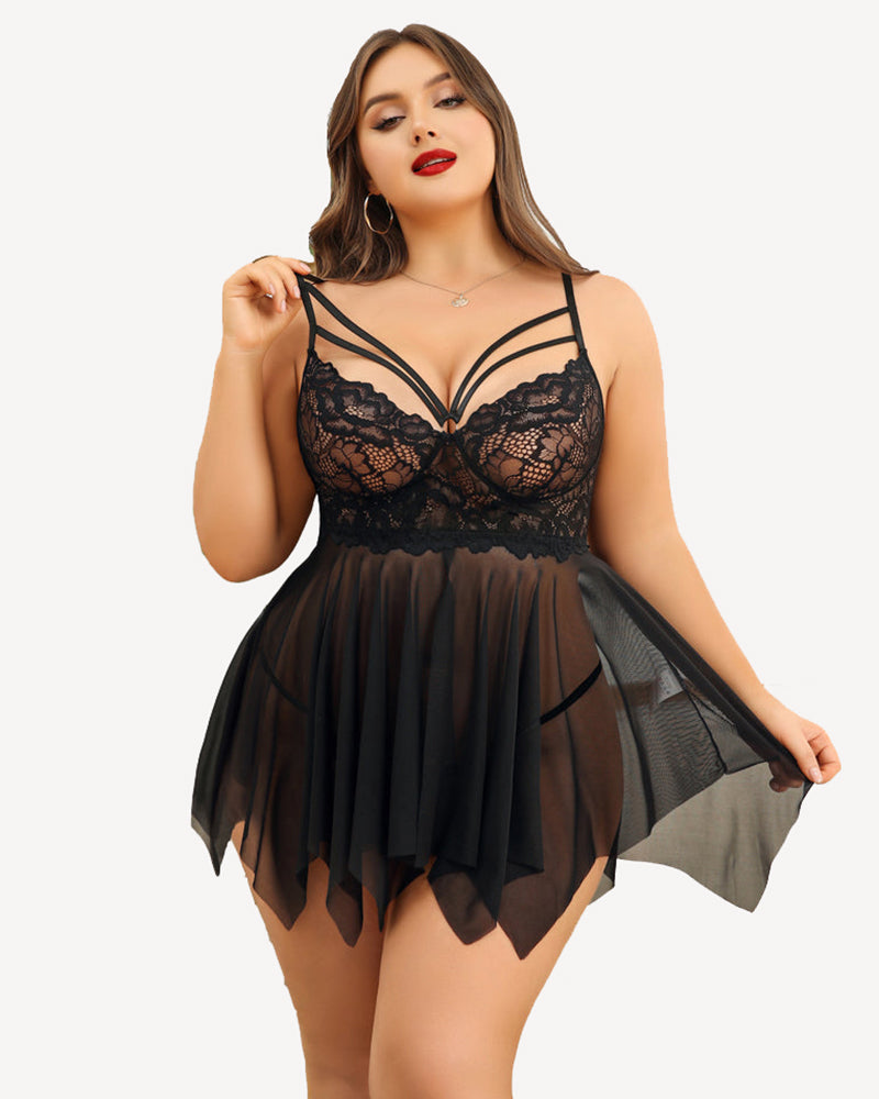 Plus Size Spitze Braut Babydoll Nachthemden