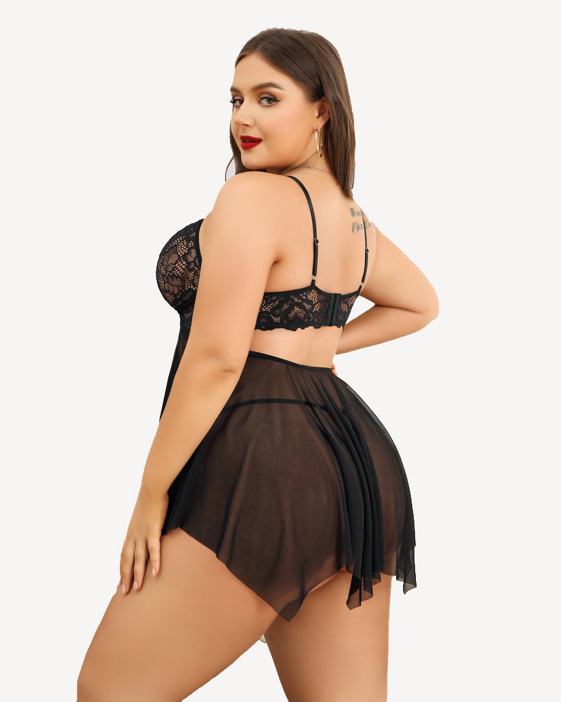 Plus Size Spitze Braut Babydoll Nachthemden