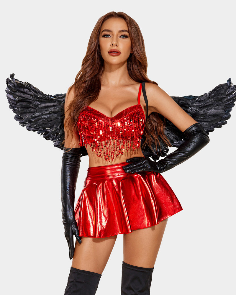 Rave Outfits Pailletten Fransen Kostüm Set