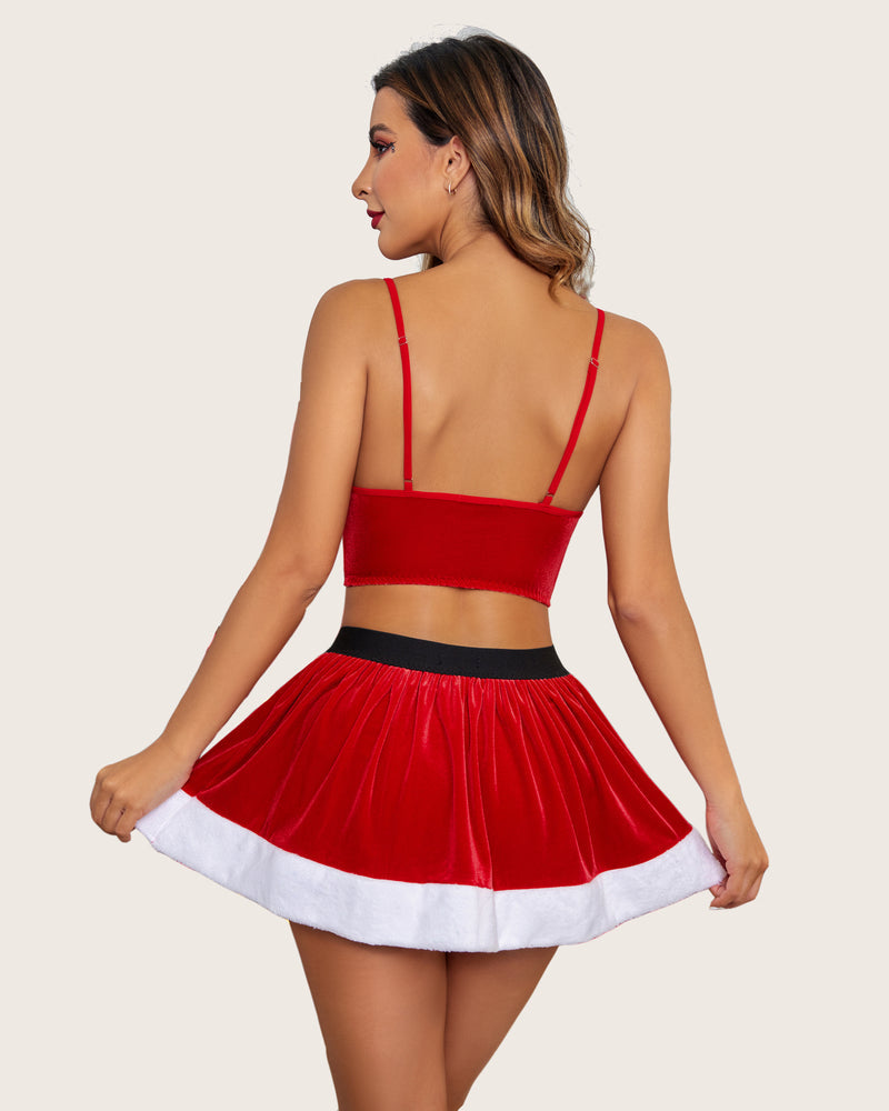 Camisoles und Rock Outfits Samt Santa Kostüm Set