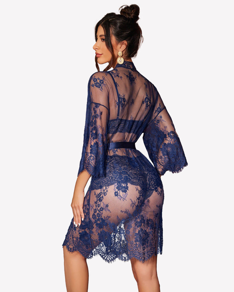 3-teilige BH- und Panty-Sets mit Bademantel