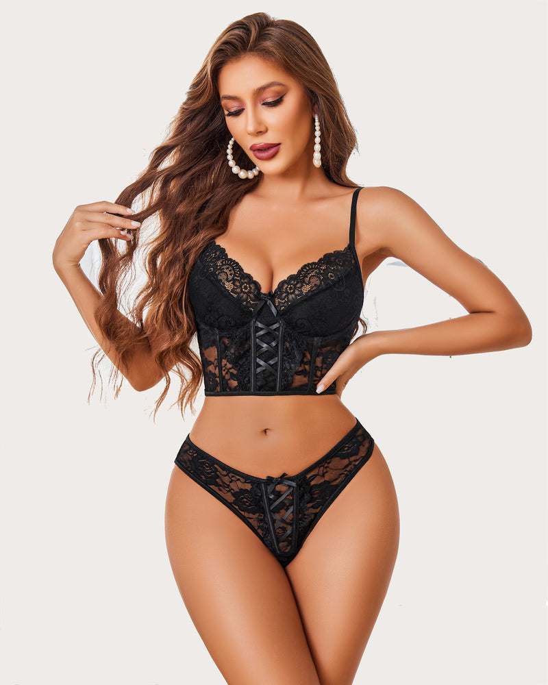 2 Stück Spitze Dessous Set mit BH und Panty Sets