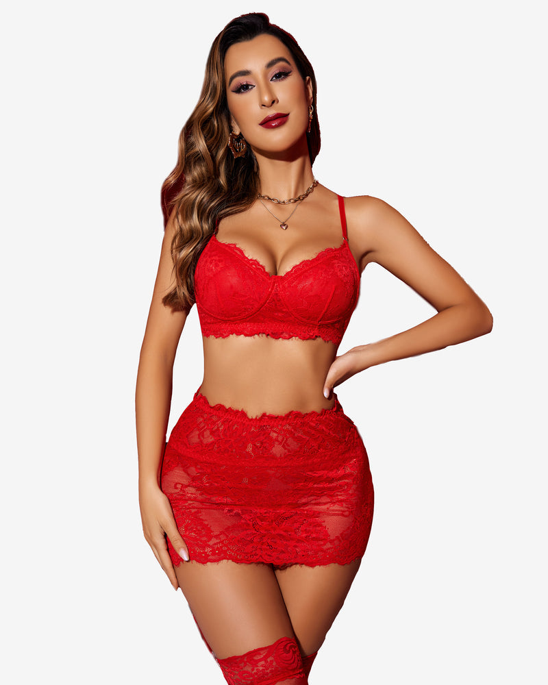 Stück Spitze Strumpfband Gürtel Dessous Set mit Mini-Rock