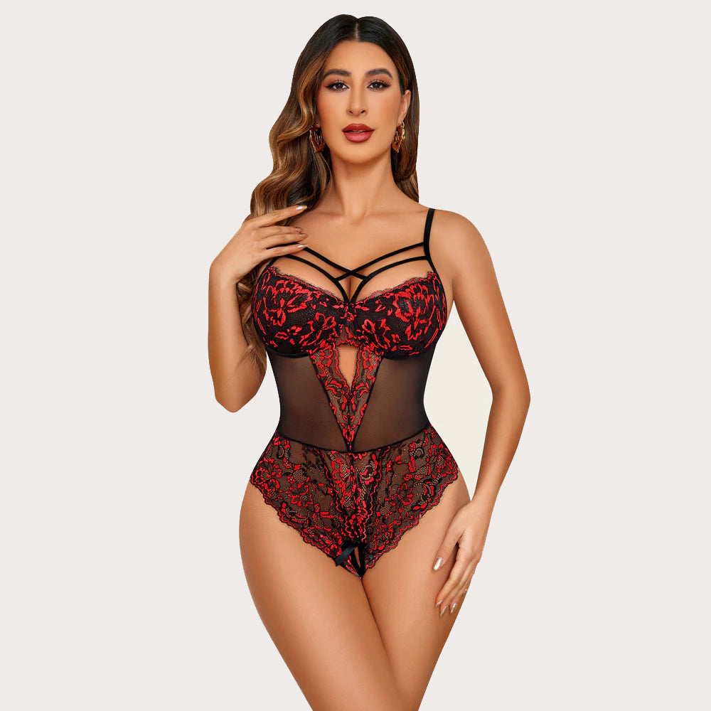 Leopard Spitze Harness Bodysuit