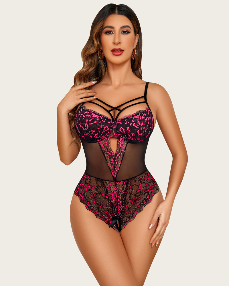 Einteiliger Criss-Cross-Bodysuit aus Spitze