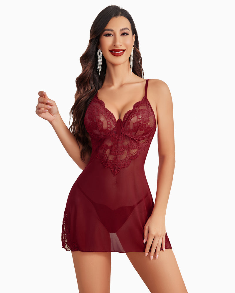 Kleid Mesh Nachthemd mit Tanga