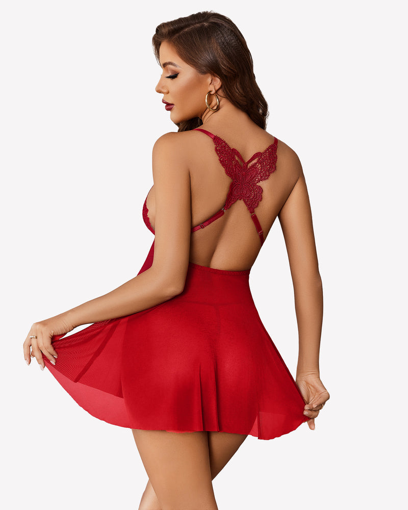 Babydoll-Outfits mit V-Ausschnitt und Spitze