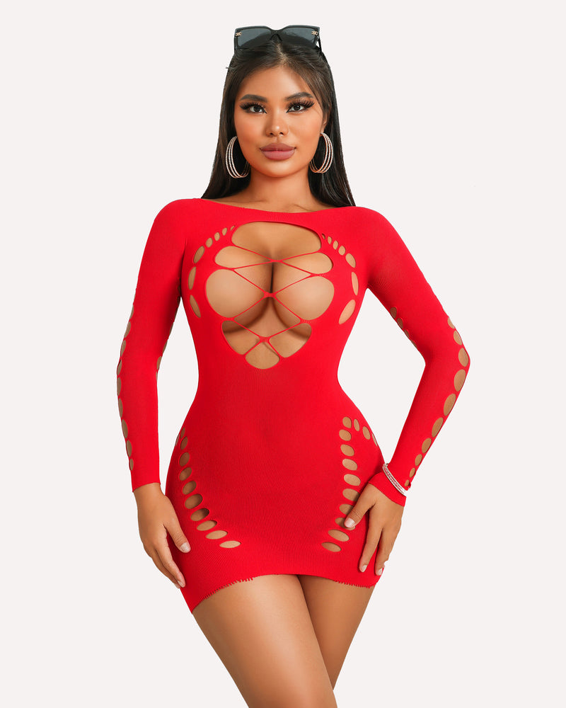 Fischnetz-Dessous Langärmeliges Mesh-Kleid