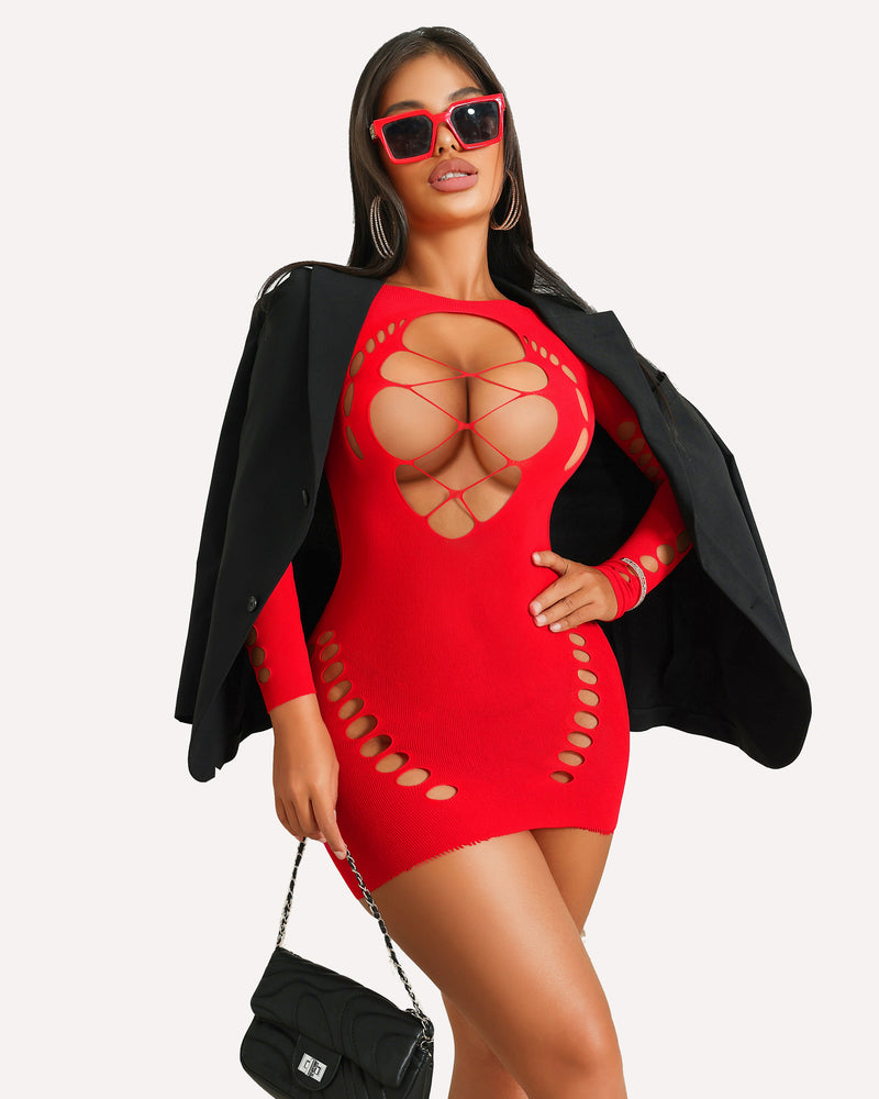 Fischnetz-Dessous Langärmeliges Mesh-Kleid