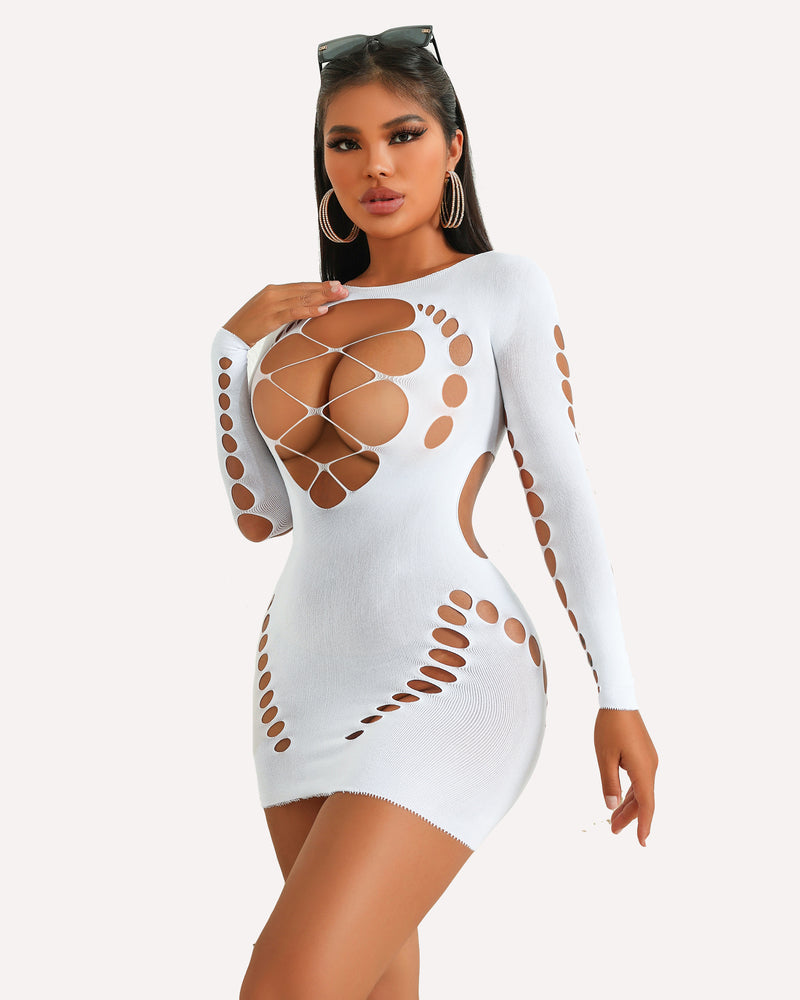 Fischnetz-Dessous Langärmeliges Mesh-Kleid