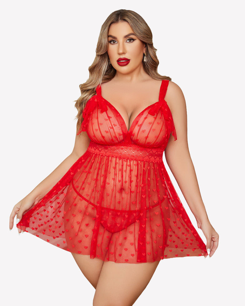 Plus Size Nachthemd aus transparenter Spitze