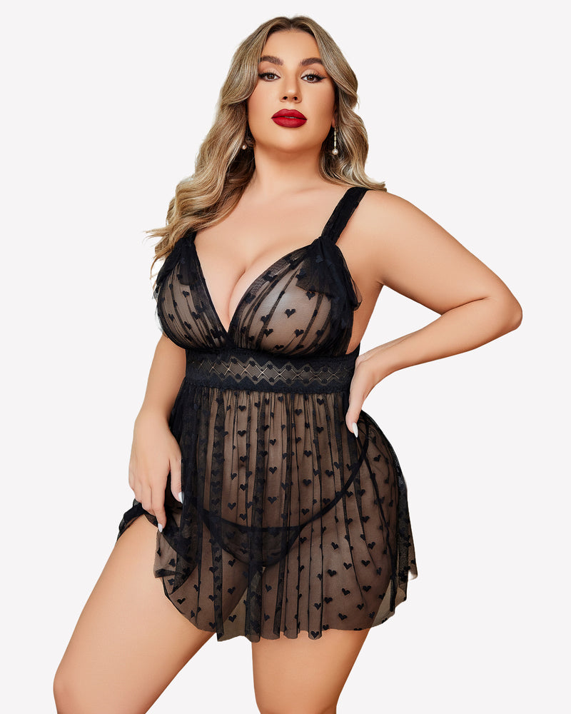 Plus Size Nachthemd aus transparenter Spitze