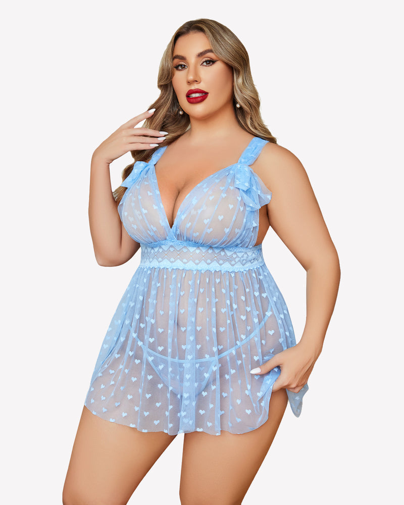 Plus Size Nachthemd aus transparenter Spitze