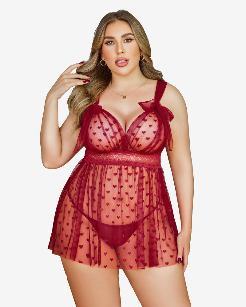 Plus Size Nachthemd aus transparenter Spitze