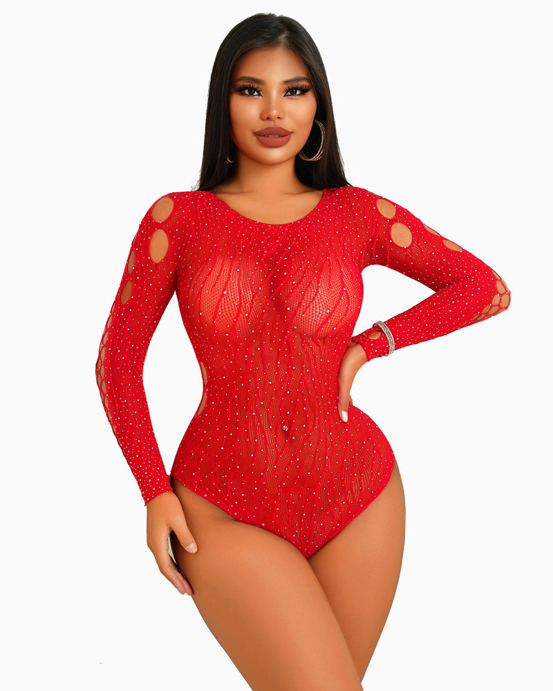 Strass Fischnetz-Bodysuits Mesh Top