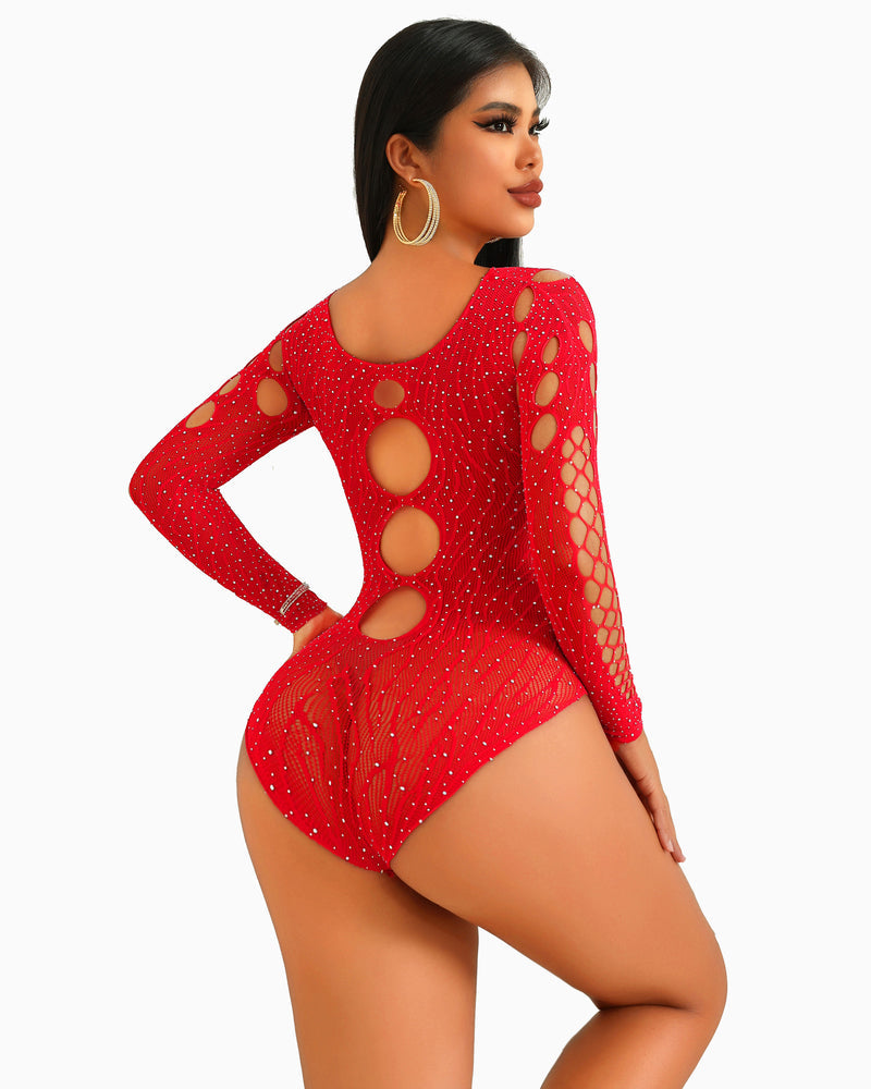 Strass Fischnetz-Bodysuits Mesh Top