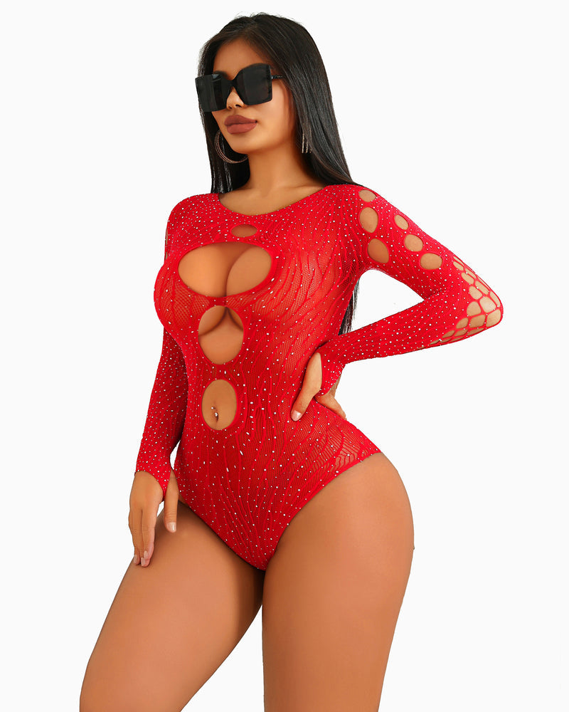Strass Fischnetz-Bodysuits Mesh Top