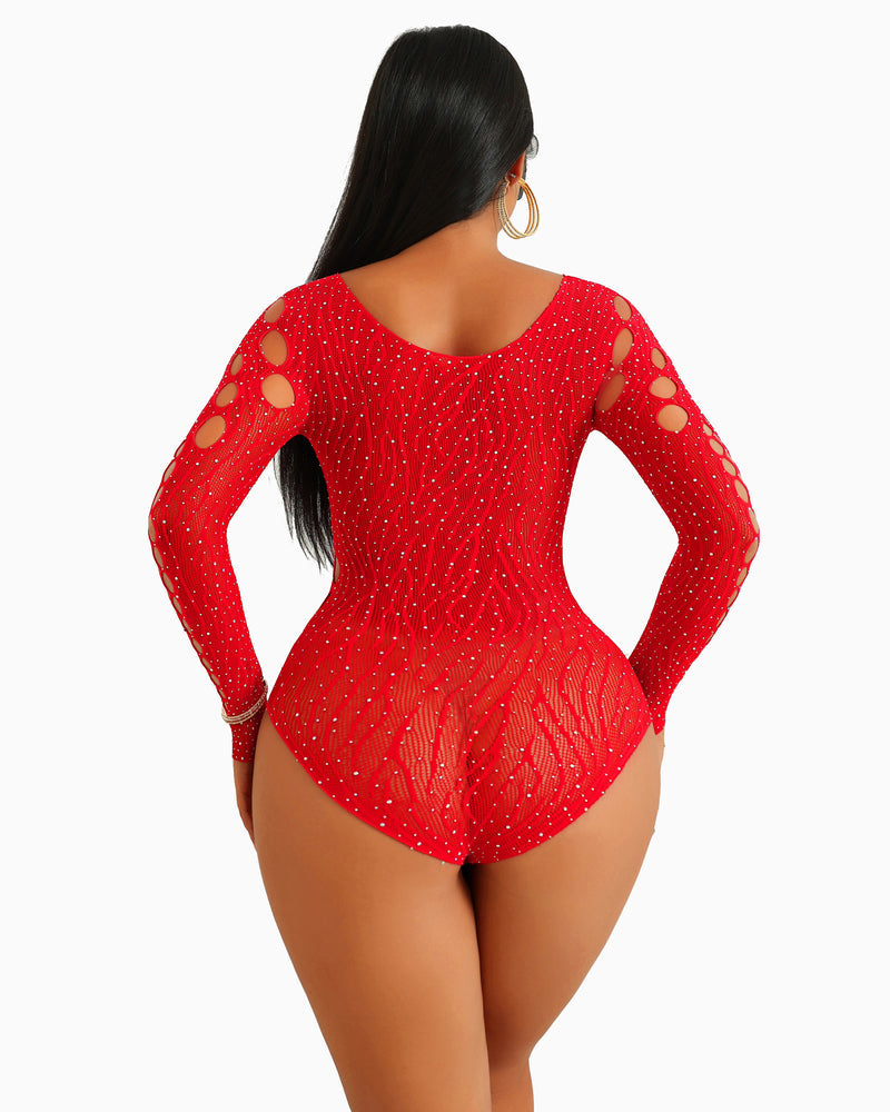 Strass Fischnetz-Bodysuits Mesh Top