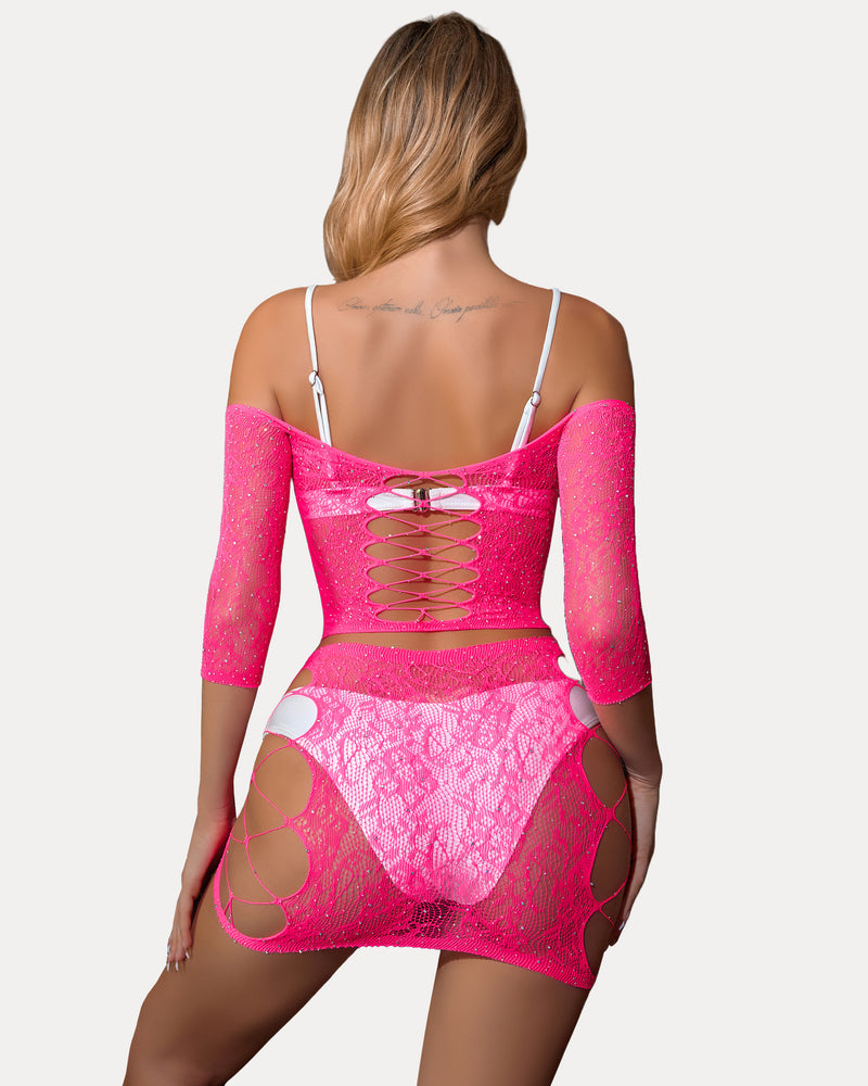 Rhinestone Fishnet Lingerie Sets