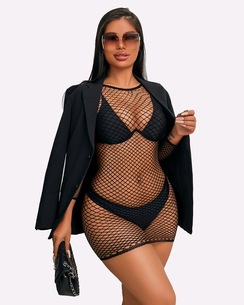 Fischnetzkleid Langarm Cover Up
