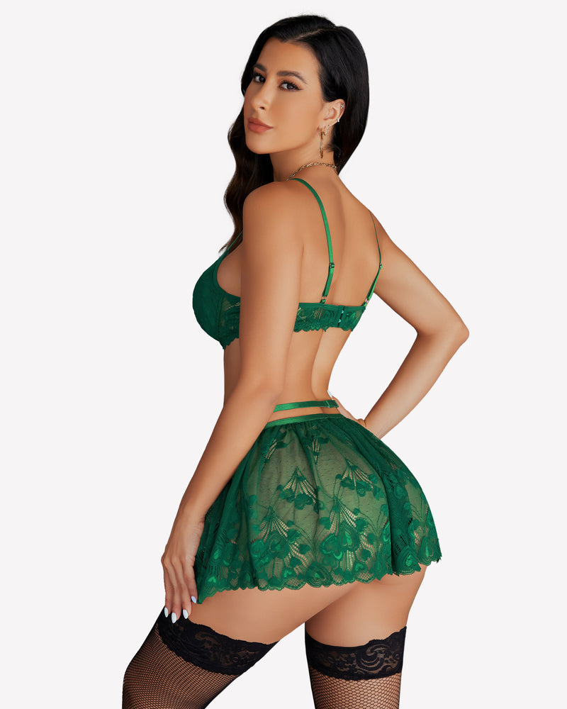 Bügel-Strumpfhalter-Dessous mit Spitzen-Rock