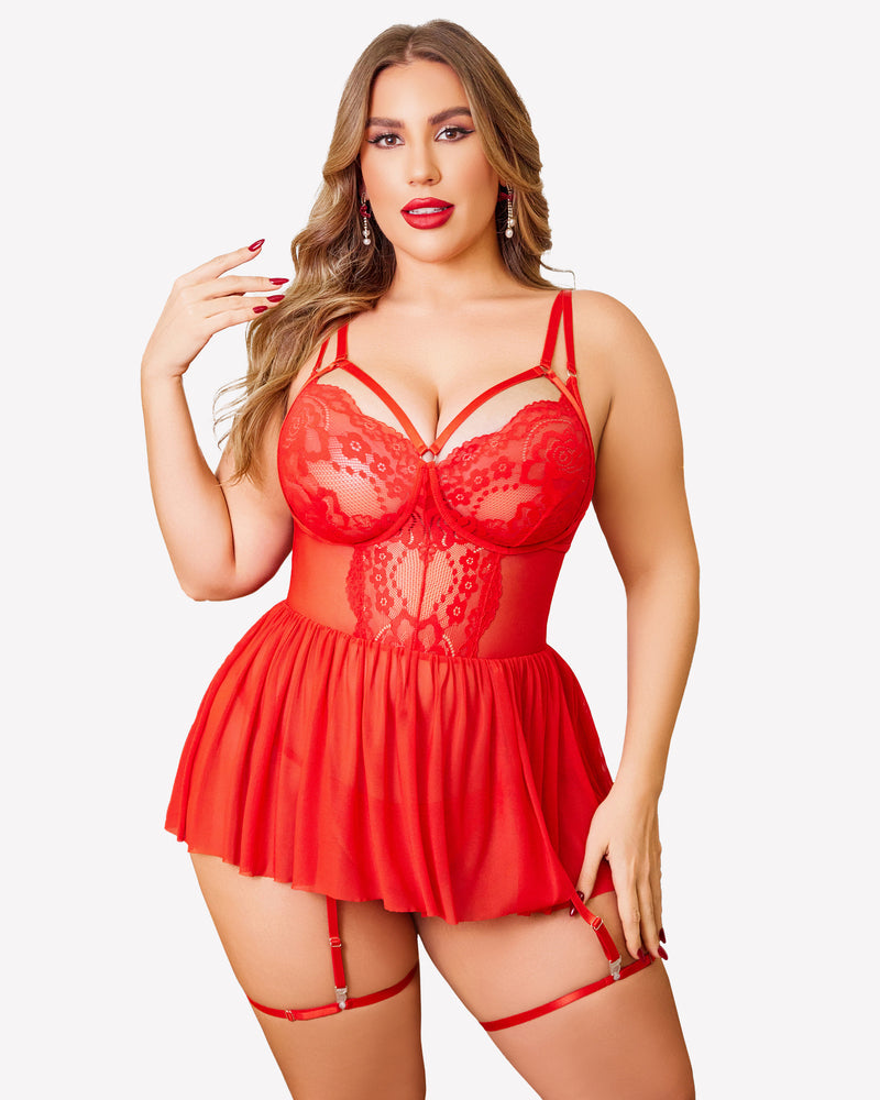 Plus Size Spitze Babydoll Boudoir Nachthemd