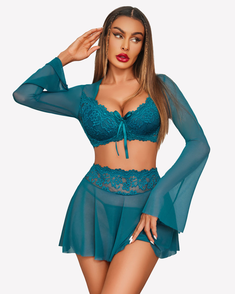 Dessous-Set aus kontrastierender Spitze und Mesh
