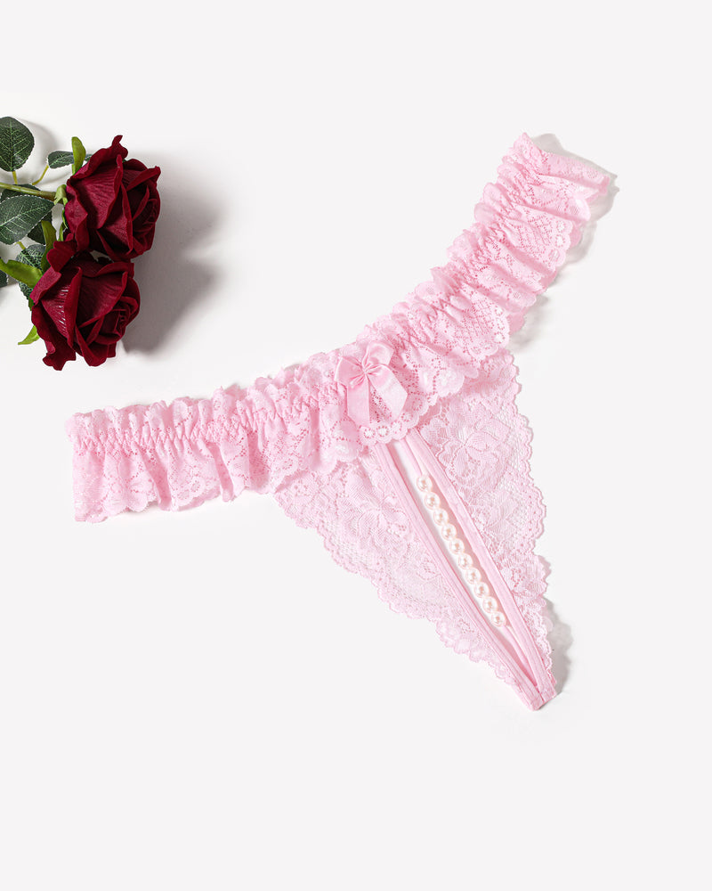 Spitze Tanga mit niedriger Taille und Perlen Ball