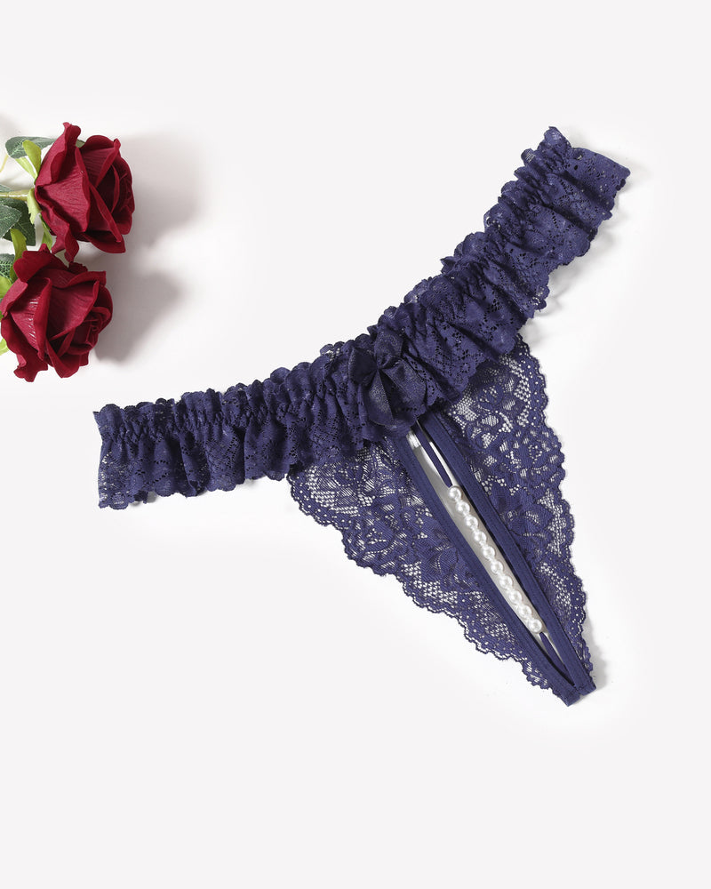 Spitze Tanga mit niedriger Taille und Perlen Ball