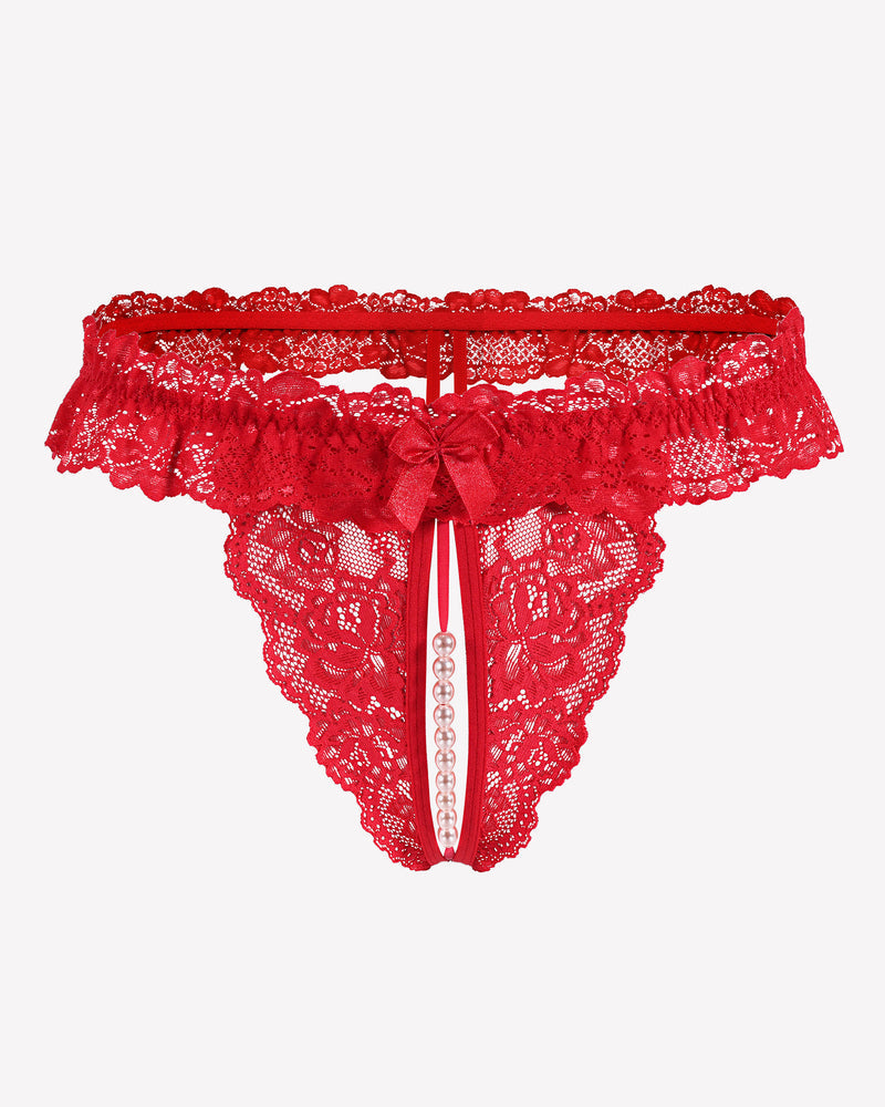 Spitze Tanga mit niedriger Taille und Perlen Ball
