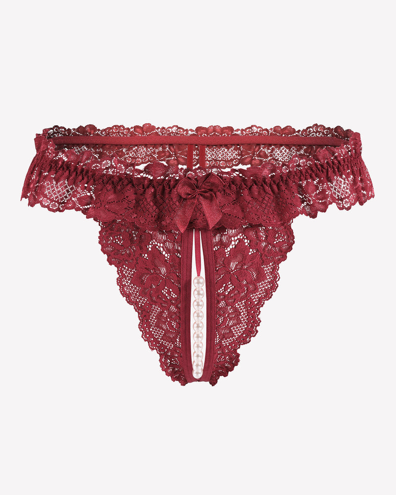 Spitze Tanga mit niedriger Taille und Perlen Ball