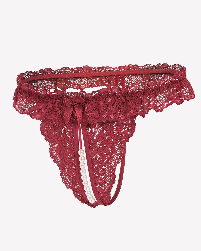 Spitze Tanga mit niedriger Taille und Perlen Ball