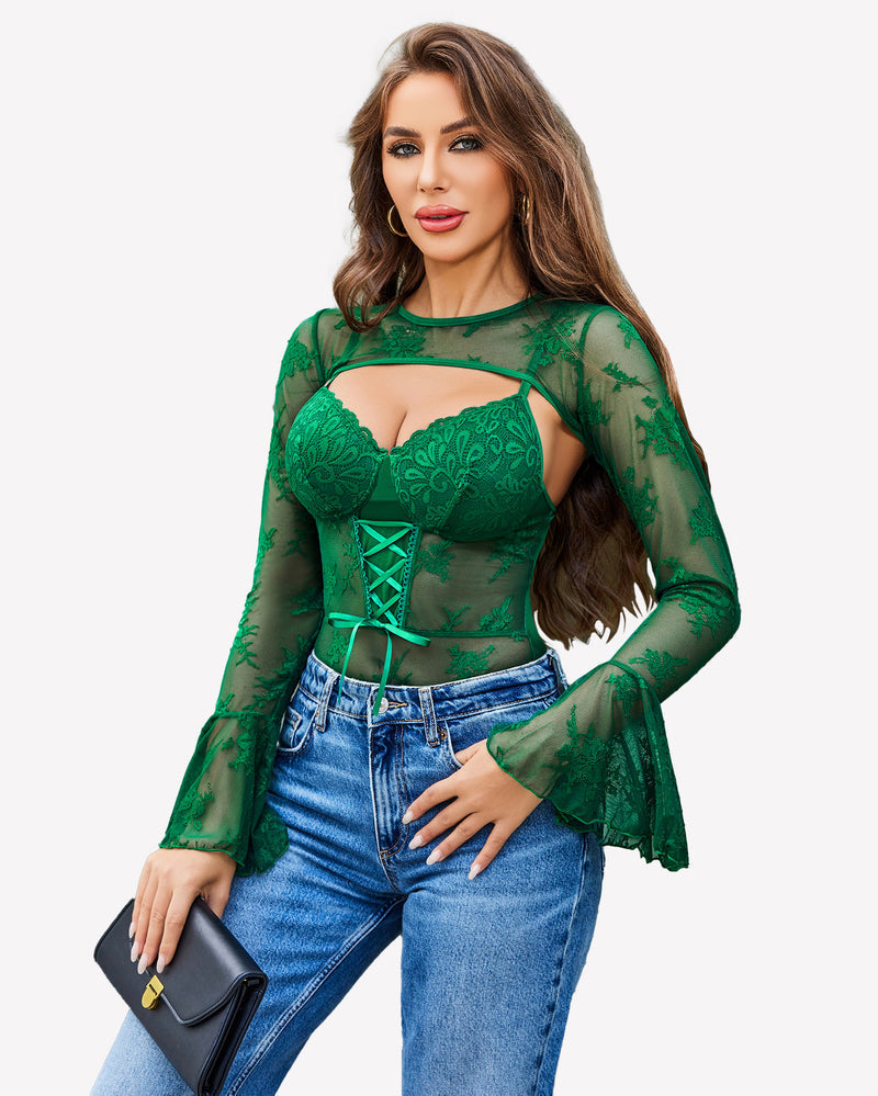 Spitzen-Bodysuit mit Crop-Top