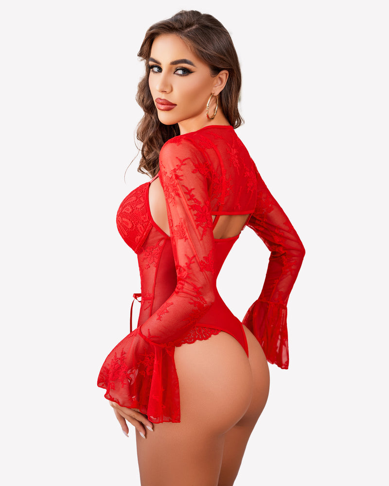 Spitzen-Bodysuit mit Crop-Top