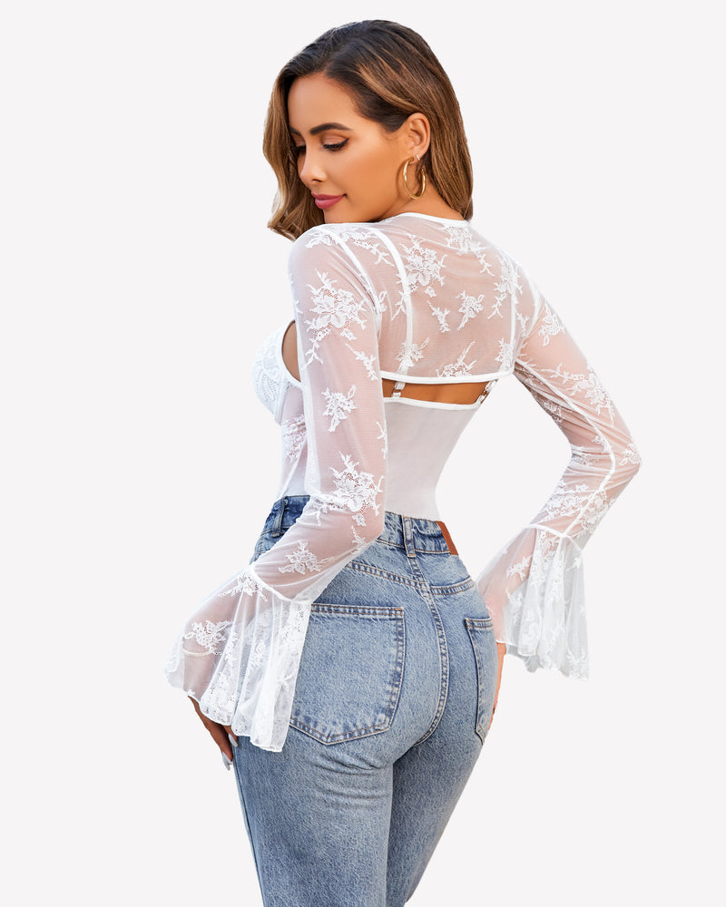 Spitzen-Bodysuit mit Crop-Top