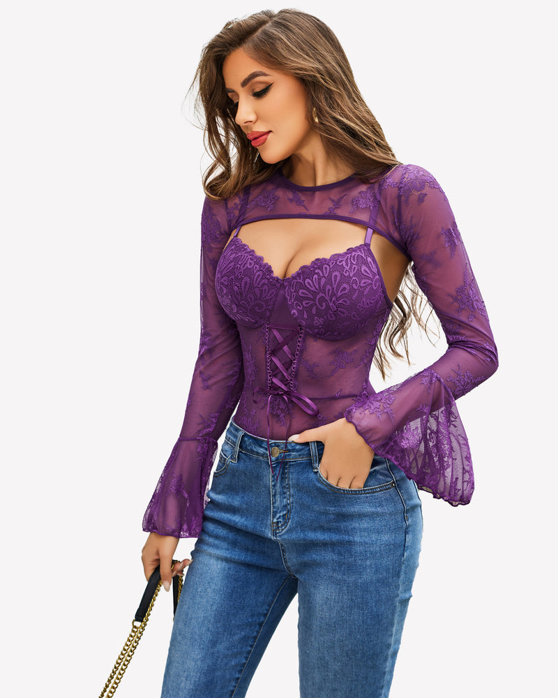 Spitzen-Bodysuit mit Crop-Top