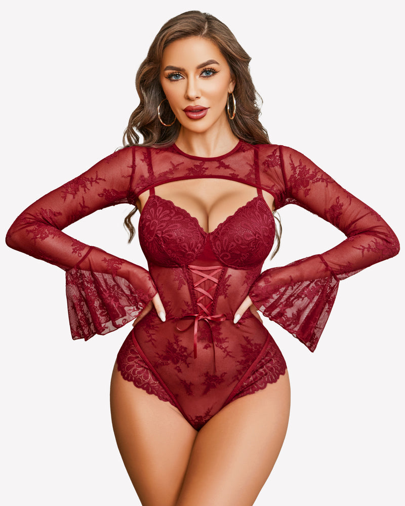 Spitzen-Bodysuit mit Crop-Top