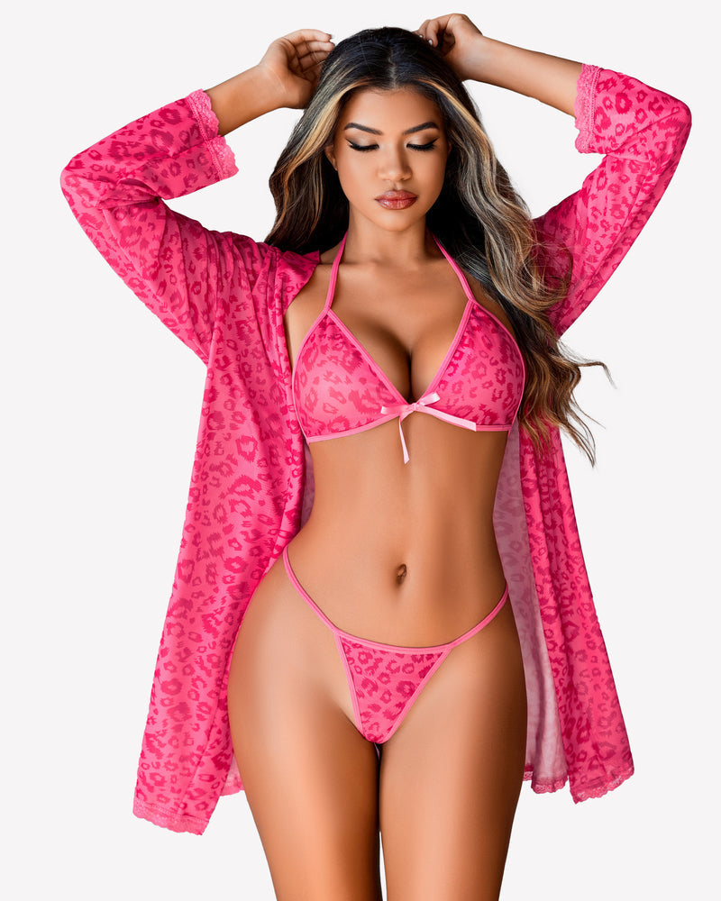 3er Set Kimono-Bademantel mit BH und Panty