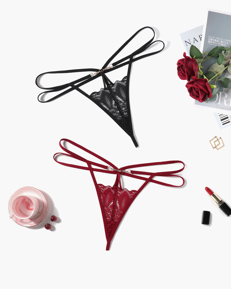 Floral Lace Briefs Hollow Out String Panty
