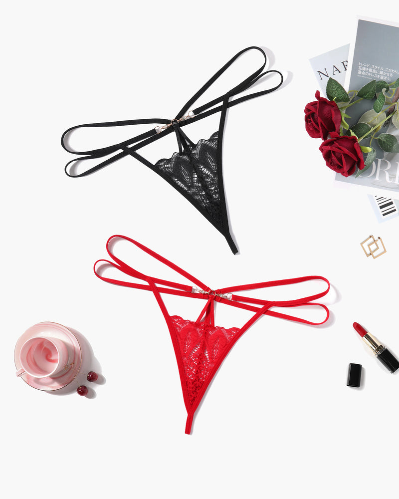 Floral Lace Briefs Hollow Out String Panty