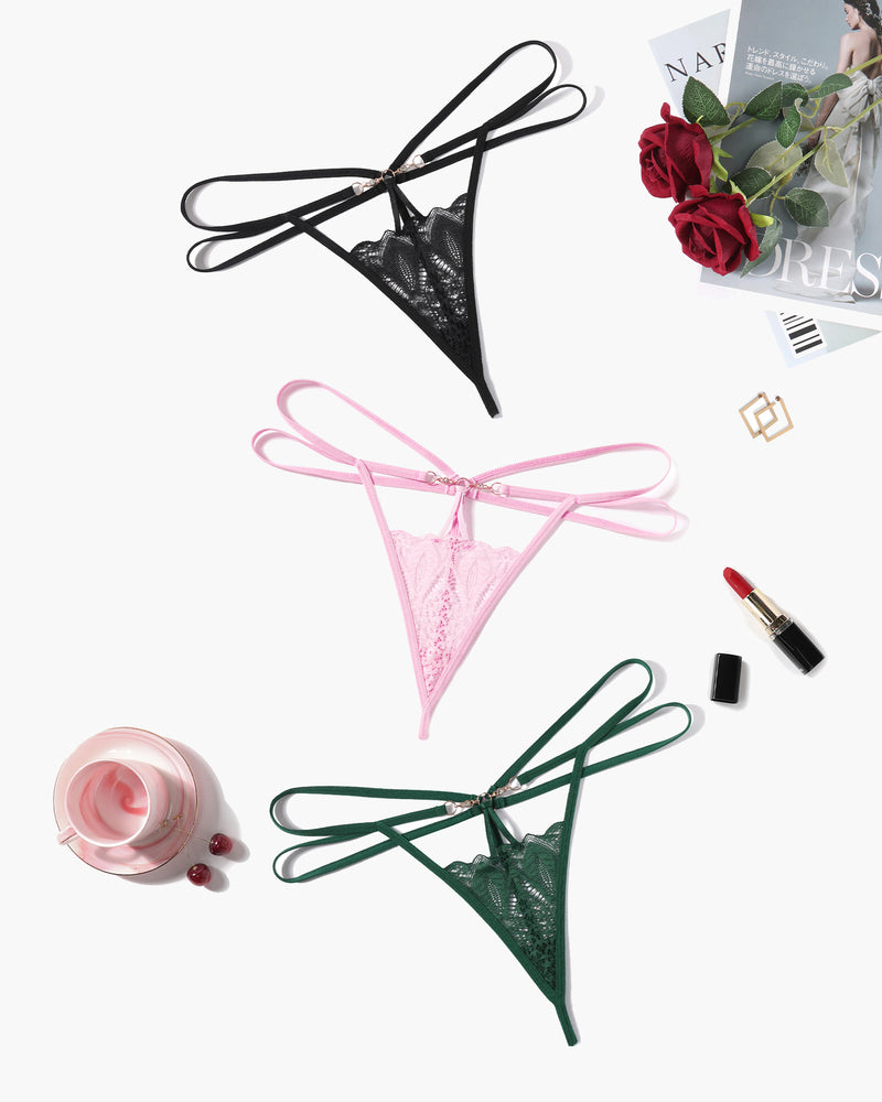 Floral Lace Briefs Hollow Out String Panty