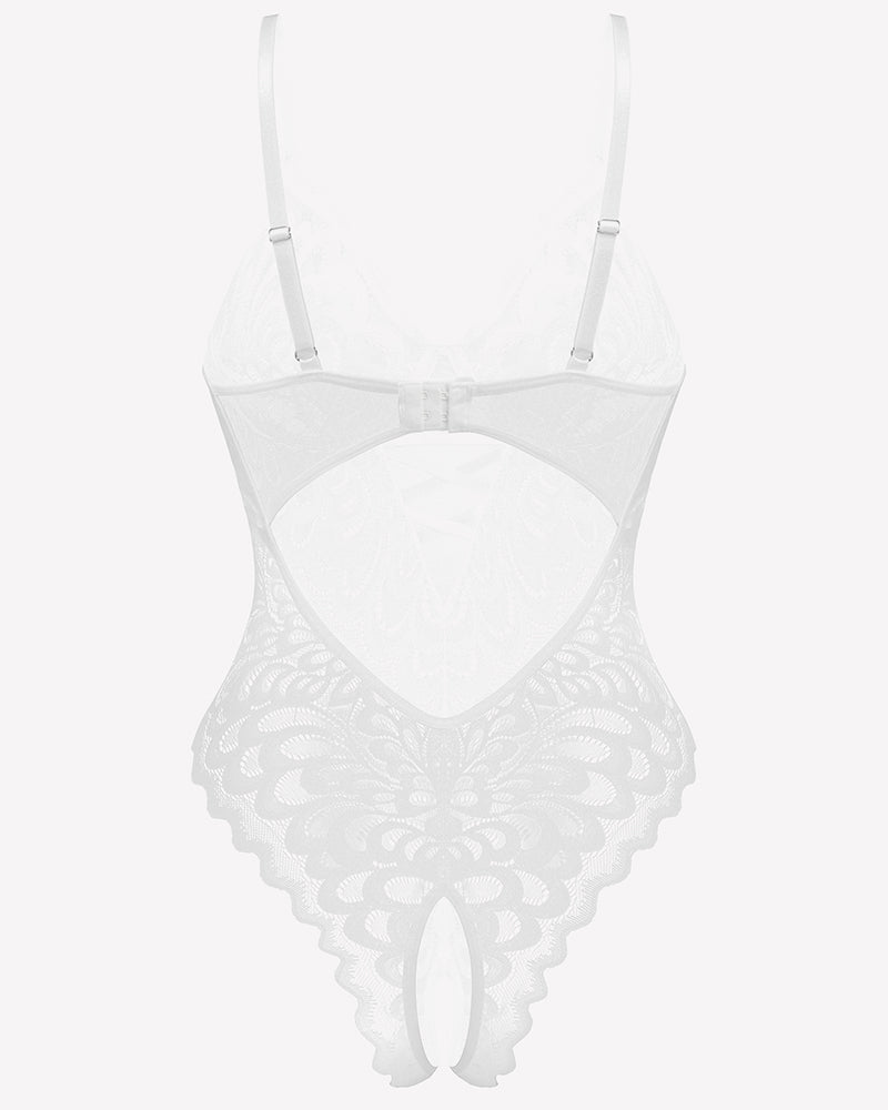 Spitze tief V Teddy Crotchless Bodysuits
