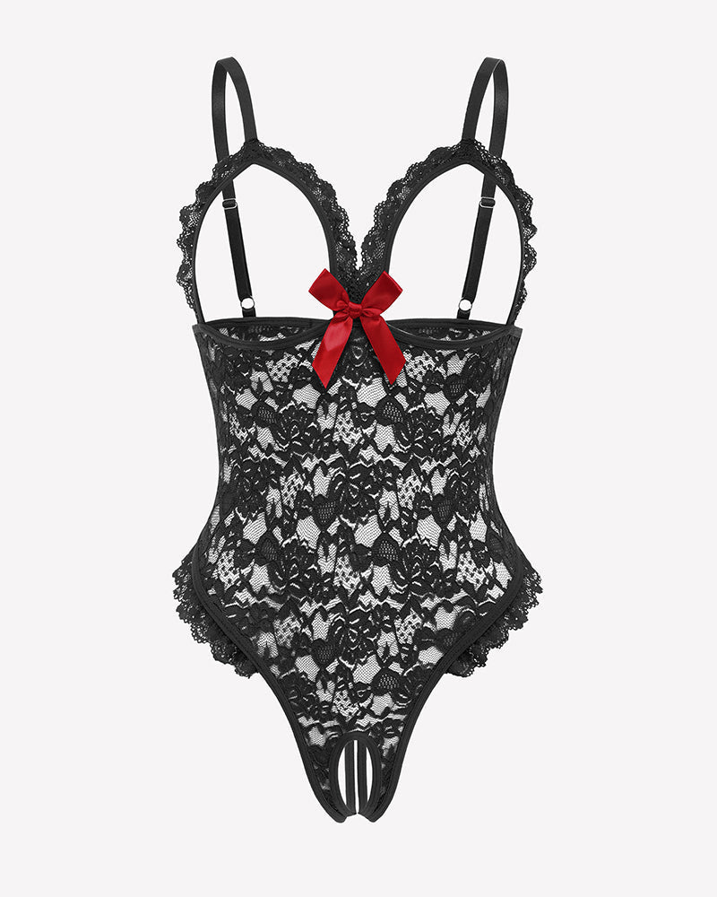 Spitzen-Teddy mit Rüschen am V-Ausschnitt Bodysuit